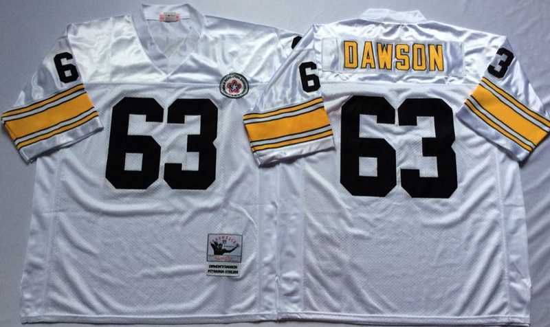 Mens Pittsburgh Steelers #63 Dermontti Dawson White Throwback Stitched Football Jersey->pittsburgh steelers->NFL Jersey