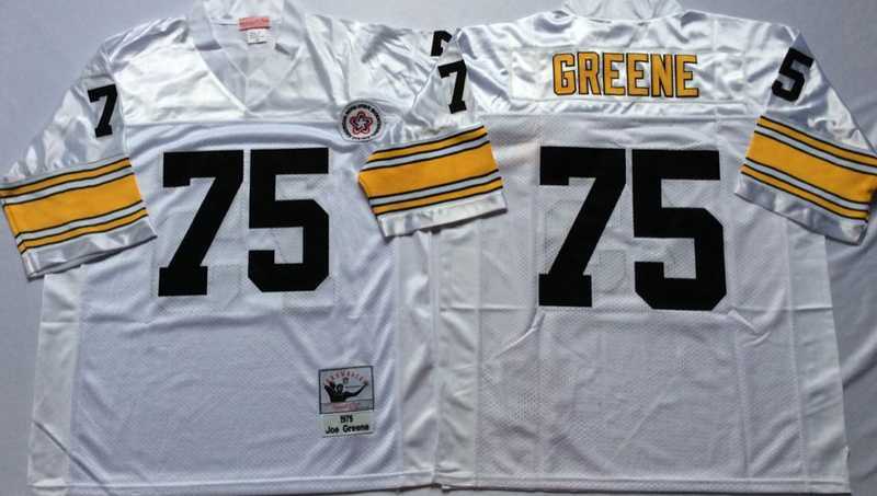 Mens Pittsburgh Steelers #75 Joe Greene White Throwback Stitched Football Jersey->pittsburgh steelers->NFL Jersey