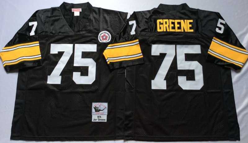 Mens Pittsburgh Steelers #75 Joe Greene Black Throwback Stitched Football Jersey->pittsburgh steelers->NFL Jersey