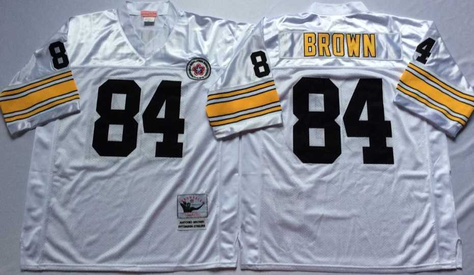 Mens Pittsburgh Steelers #84 Antonio Brown White Throwback Stitched Football Jersey->pittsburgh steelers->NFL Jersey