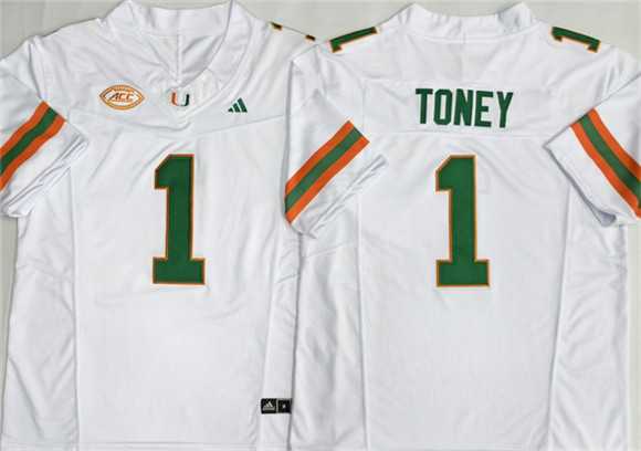 Men%27s Miami Hurricanes #1 Malachi Toney White F.U.S.E. Stitched Football Jersey->miami hurricanes->NCAA Jersey