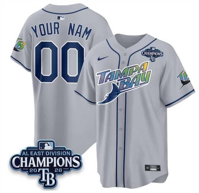 Men%27s Tampa Bay Rays ACTIVE PLAYER Custom Gray 2026 AL East Champions Patch Limited Stitched Baseball Jersey->customized mlb jersey->Custom Jersey