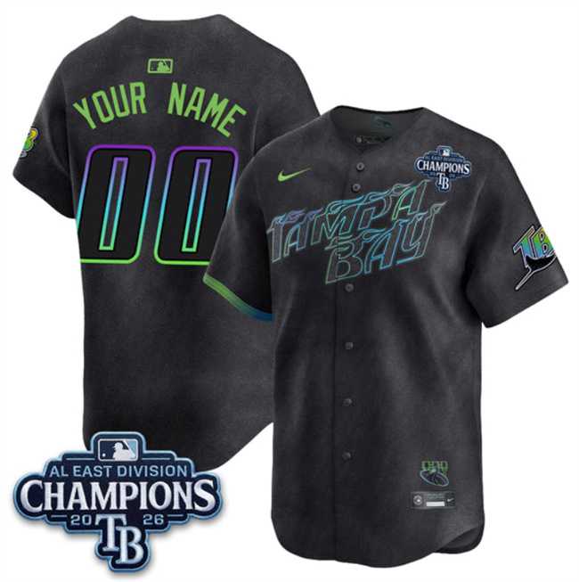 Men%27s Tampa Bay Rays ACTIVE PLAYER Custom Charcoal 2026 AL East Champions Patch City Connect Limited Stitched Baseball Jersey->customized mlb jersey->Custom Jersey