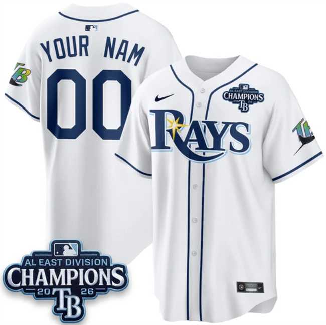 Men%27s Tampa Bay Rays ACTIVE PLAYER Custom White 2026 AL East Champions Patch Limited Stitched Baseball Jersey->customized nhl jersey->Custom Jersey