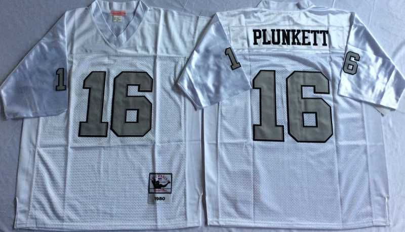 Mens Raiders #16 Jim Plunkett White Silver Throwback Stitched Football Jersey->las vegas raiders->NFL Jersey