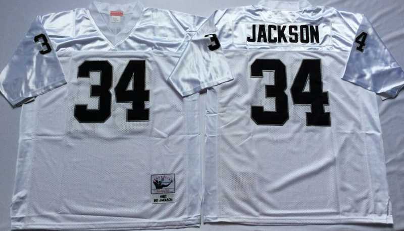 Men%27s Raiders #34 Bo Jackson White Throwback Stitched Football Jersey->las vegas raiders->NFL Jersey