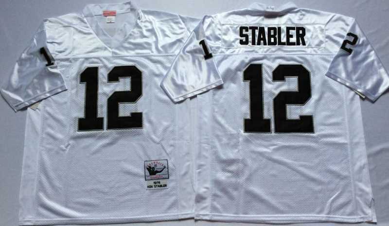 Mens Raiders #12 Ken Stabler White Throwback Stitched Football Jersey->las vegas raiders->NFL Jersey