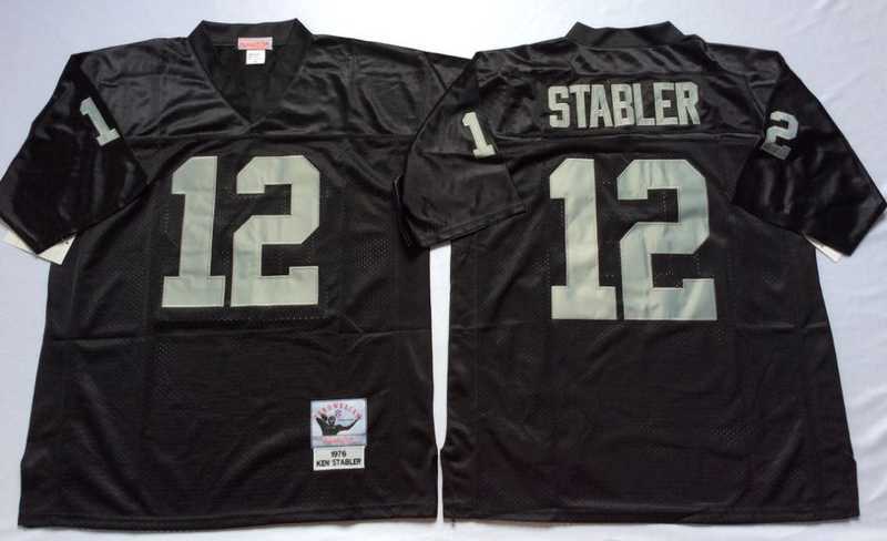 Mens Raiders #12 Ken Stabler Black Throwback Stitched Football Jersey->las vegas raiders->NFL Jersey