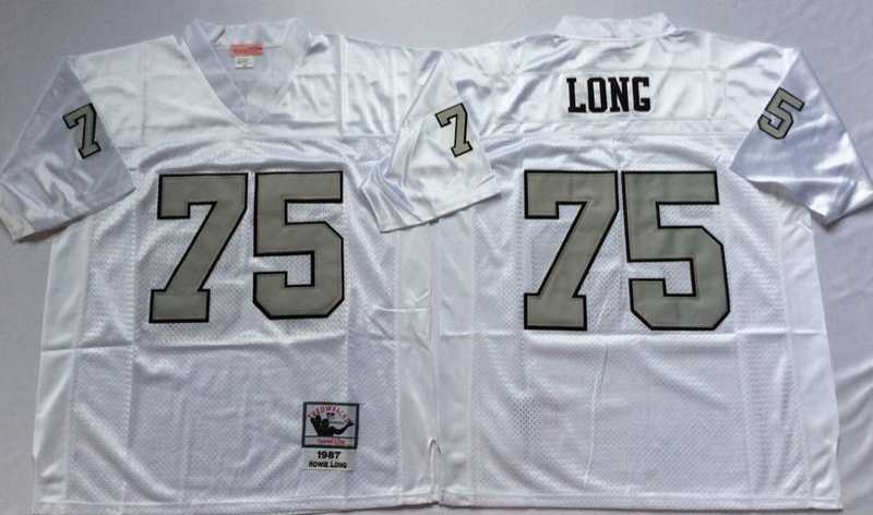 Men%27s Raiders #75 Howie Long White Silver Throwback Stitched Football Jersey->las vegas raiders->NFL Jersey