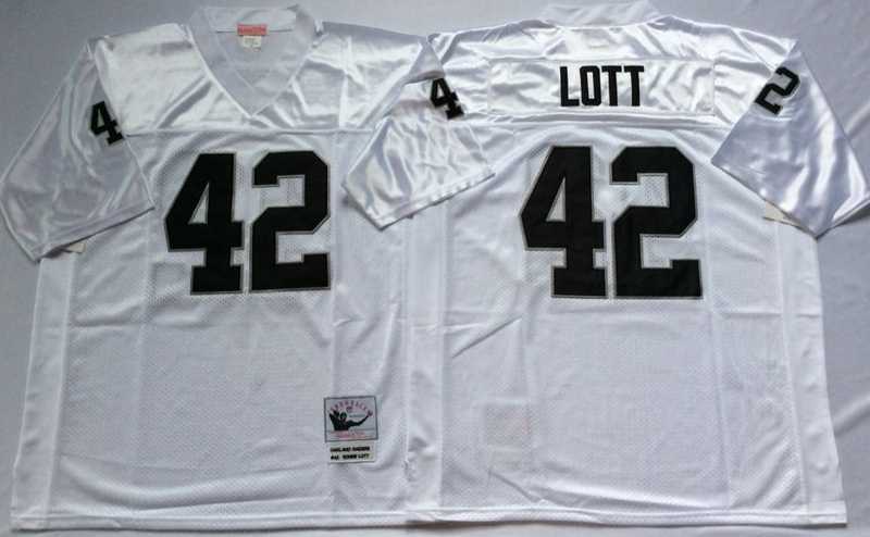 Men%27s Raiders #42 Ronnie Lott White Throwback Stitched Football Jersey->las vegas raiders->NFL Jersey