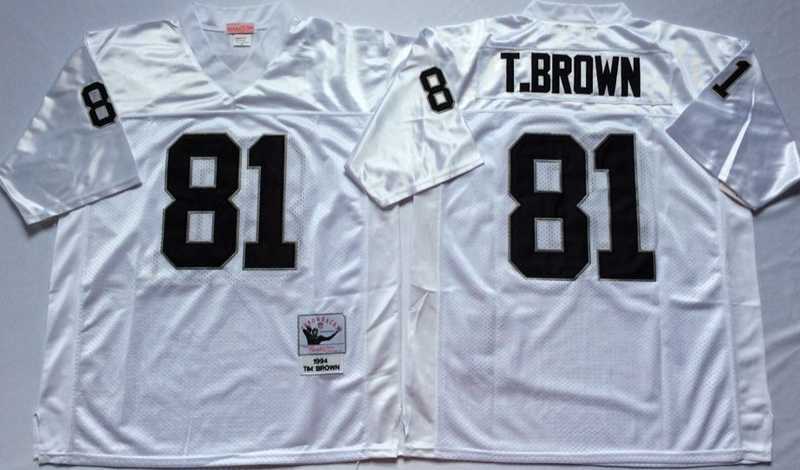 Men%27s Raiders #81 Tim Brown White Throwback Stitched Football Jersey->las vegas raiders->NFL Jersey