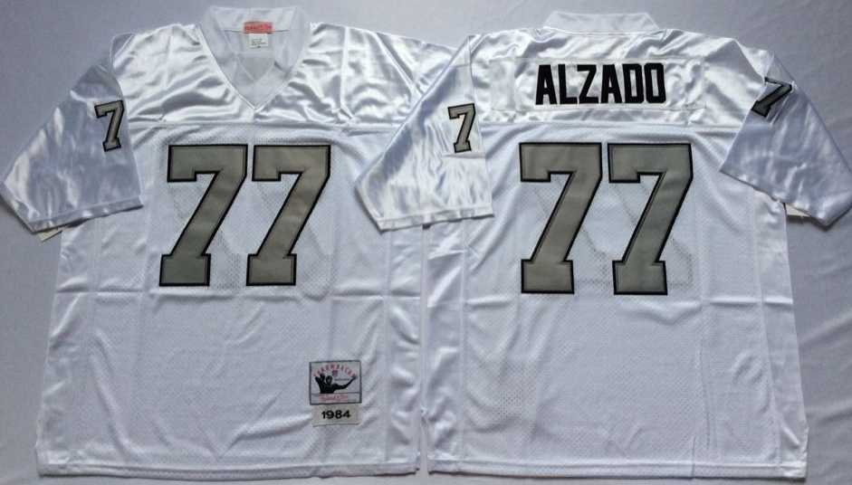 Men%27s Raiders #77 Lyle Alzado White Silver Number Throwback Stitched Football Jersey->las vegas raiders->NFL Jersey