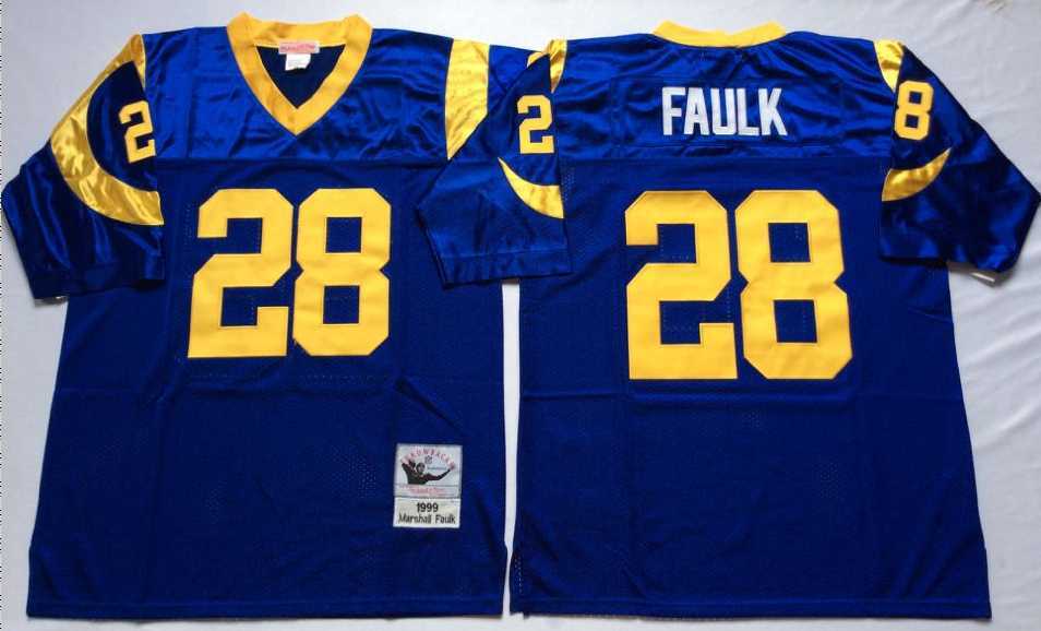 Men%27s Rams #28 Marshall Faulk Blue Throwback Stitched Football Jersey->los angeles rams->NFL Jersey