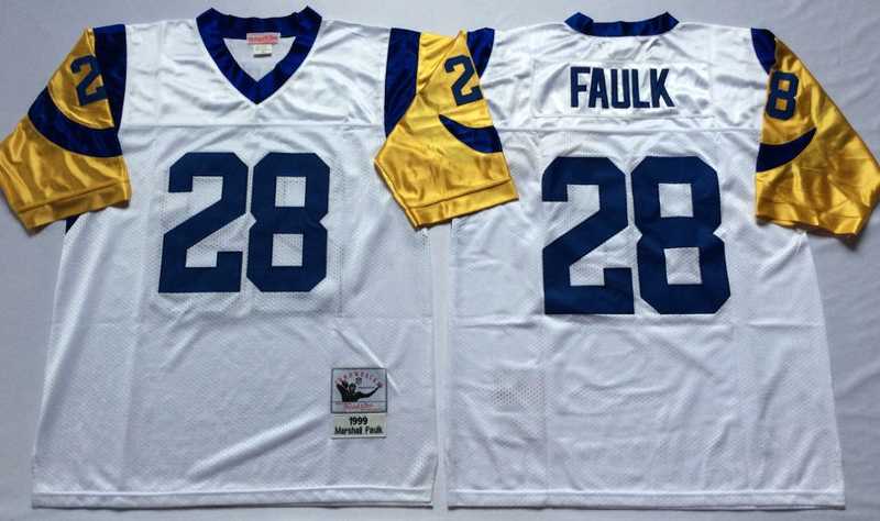 Men%27s Rams #28 Marshall Faulk White Throwback Stitched Football Jersey->los angeles rams->NFL Jersey