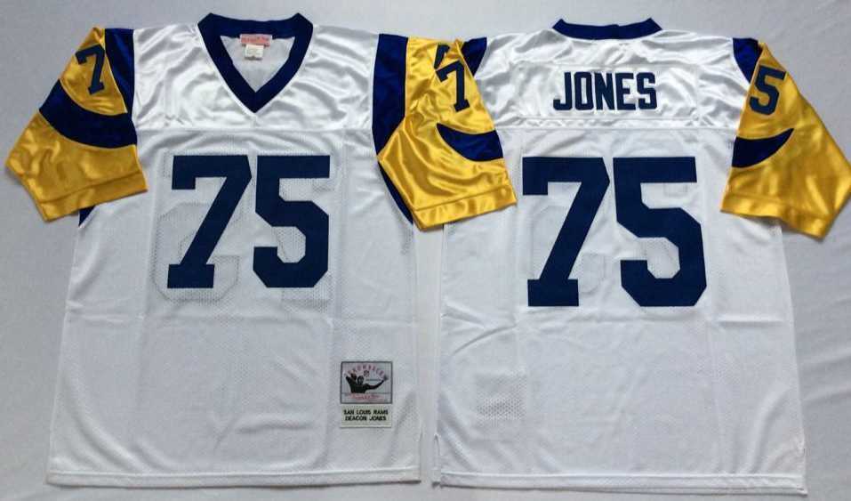 Men%27s Rams #75 Deacon Jones White Throwback Stitched Football Jersey->los angeles rams->NFL Jersey