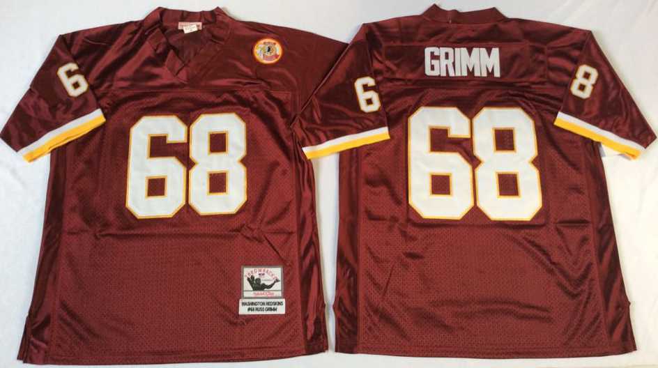 Mens Redskins #68 Russ Grimm Red Throwback Stitched Football Jersey->washington redskins->NFL Jersey