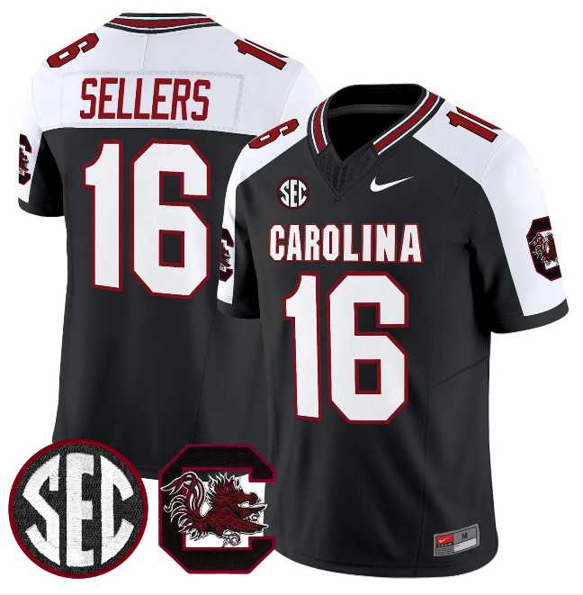Men%27s South Carolina Fighting Gamecocks #16 LaNorris Sellers Black White 2026 F.U.S.E. Stitched Nike Jersey Dzhi->south carolina gamecocks->NCAA Jersey