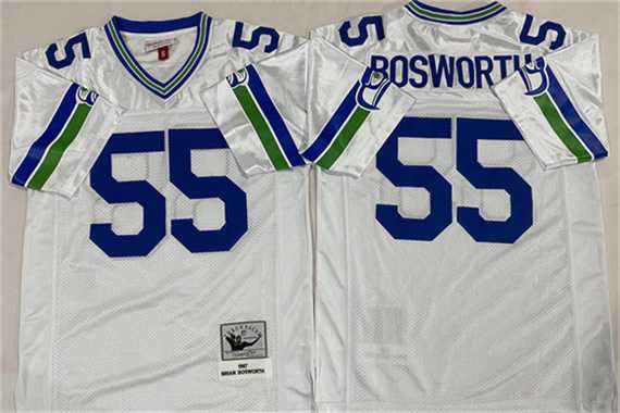 Men%27s Seattle Seahawks #55 Brian Bosworth White Throwback Stitched Football Jersey->seattle seahawks->NFL Jersey