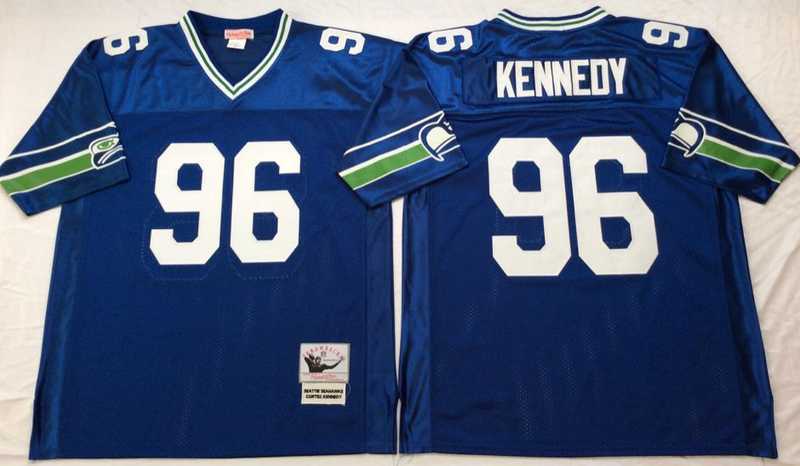 Men%27s Seattle Seahawks #96 Cortez Kennedy Blue Throwback Stitched Football Jersey->seattle seahawks->NFL Jersey