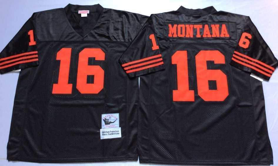 Mens San Francisco 49ers #16 Joe Montana Black Throwback Stitched Football Jersey->san francisco 49ers->NFL Jersey
