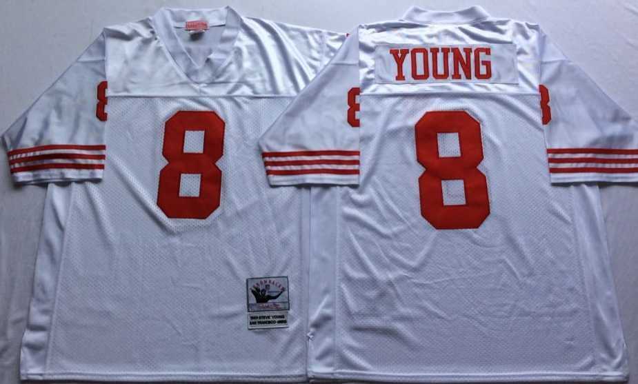 Mens San Francisco 49ers #8 Steve Young White Throwback Stitched Football Jersey->san francisco 49ers->NFL Jersey
