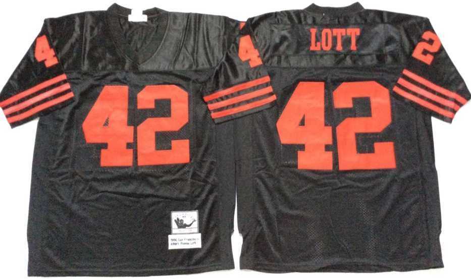 Mens San Francisco 49ers #42 Ronnie Lott Black Throwback Stitched Football Jersey->san francisco 49ers->NFL Jersey