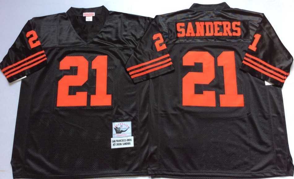 Mens San Francisco 49ers #21 Deion Sanders Black Throwback Stitched Football Jersey->san francisco 49ers->NFL Jersey