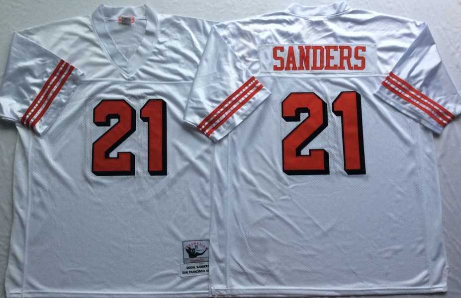 Mens San Francisco 49ers #21 Deion Sanders White 75th Throwback Stitched Football Jersey->san francisco 49ers->NFL Jersey