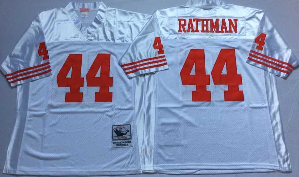 Mens San Francisco 49ers #44 Tom Rathman White Throwback Stitched Football Jersey->san francisco 49ers->NFL Jersey