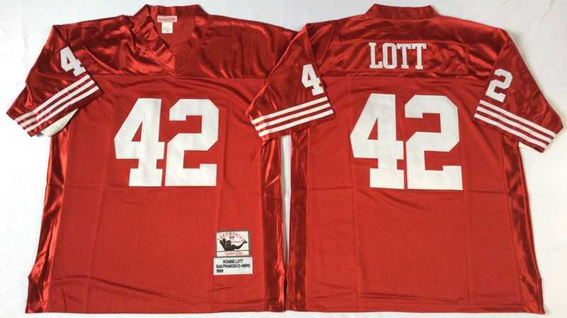 Mens San Francisco 49ers #42 Ronnie Lott Red Throwback Stitched Football Jersey->san francisco 49ers->NFL Jersey
