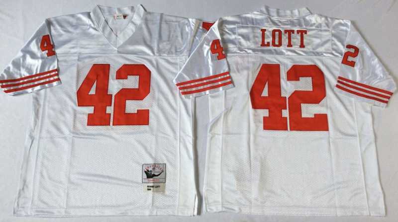 Mens San Francisco 49ers #42 Ronnie Lott White Throwback Stitched Football Jersey->san francisco 49ers->NFL Jersey