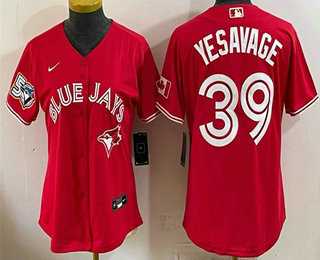 Women%27s Toronto Blue Jays #39 Trey Yesavage Red 50 Seasons Patch Stitched Jersey->mlb youth jerseys->MLB Jersey