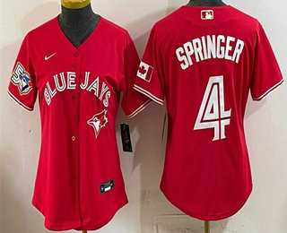 Women%27s Toronto Blue Jays #4 George Springer Red 50 Seasons Patch Stitched Jersey->mlb womens jerseys->MLB Jersey