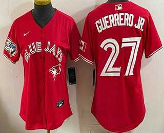 Women%27s Toronto Blue Jays #27 Vladimir Guerrero Jr Red 50 Seasons Patch Stitched Jersey->mlb womens jerseys->MLB Jersey