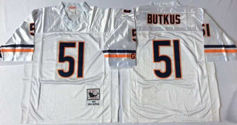 Men%27s Chicago Bears #51 Dick Butkus White Road Throwback Jersey->chicago bears->NFL Jersey