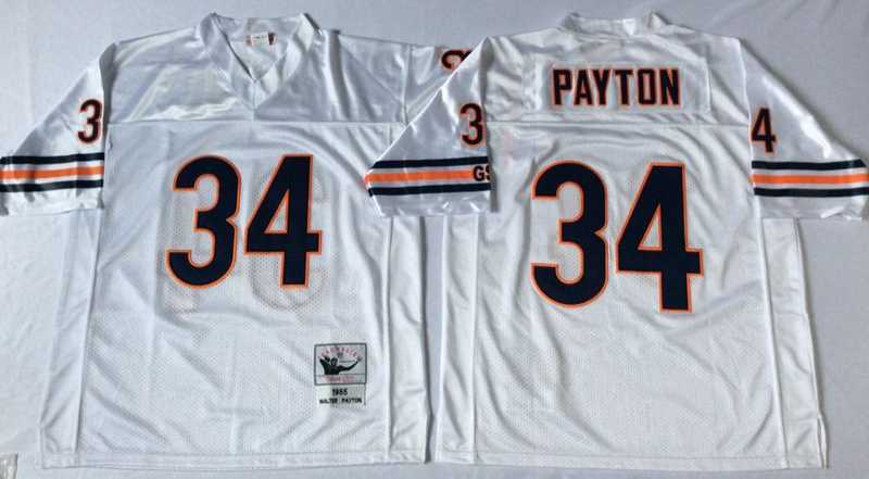 Men%27s Chicago Bears #34 Walter Payton White Road Throwback Jersey->chicago bears->NFL Jersey