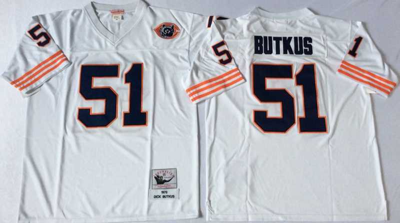 Men%27s Chicago Bears #51 Dick Butkus White Throwback Stitched Football Jersey->chicago bears->NFL Jersey
