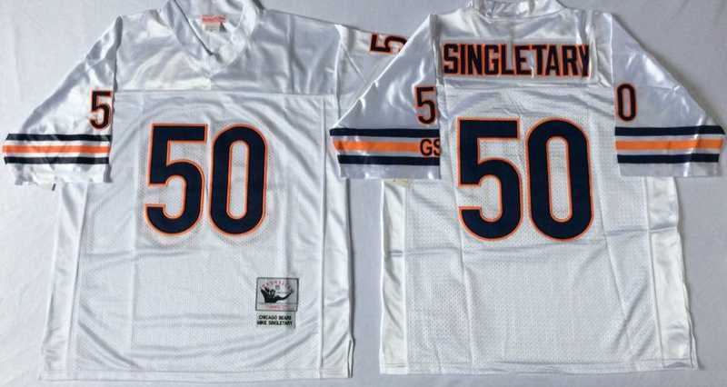 Men%27s Chicago Bears #50 Mike Singletary White Road Throwback Jersey->chicago bears->NFL Jersey