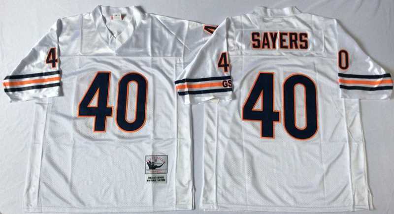 Men%27s Chicago Bears #40 Gale Sayers White Road Throwback Jersey->chicago bears->NFL Jersey
