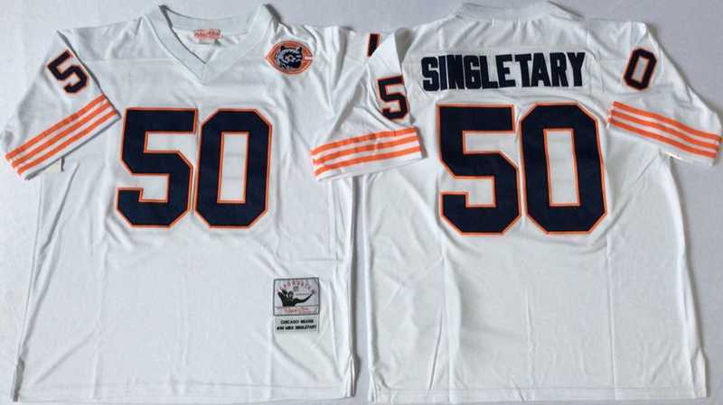 Men%27s Chicago Bears #50 Mike Singletary White Throwback Stitched Football Jersey->chicago bears->NFL Jersey