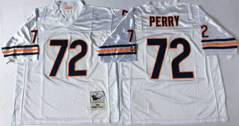 Men%27s Chicago Bears #72 William Perry White Road Throwback Jersey->chicago bears->NFL Jersey