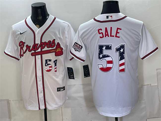 Men%27s Atlanta Braves #51 Chris Sale White USA 250 Fourth of July Home Stadium Stitched Baseball Jersey->south carolina gamecocks->NCAA Jersey