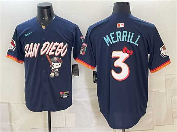 Men%27s San Diego Padres X Hello Kitty #3 Jackson Merrill Obsidian 2026 City Connect Stadium Stitched Jersey->new york yankees->MLB Jersey
