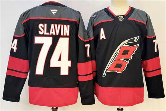 Men%27s Carolina Hurricanes #74 Jaccob Slavin Black 2024-25 With A Patch Stitched Hockey Jersey->carolina hurricanes->NHL Jersey