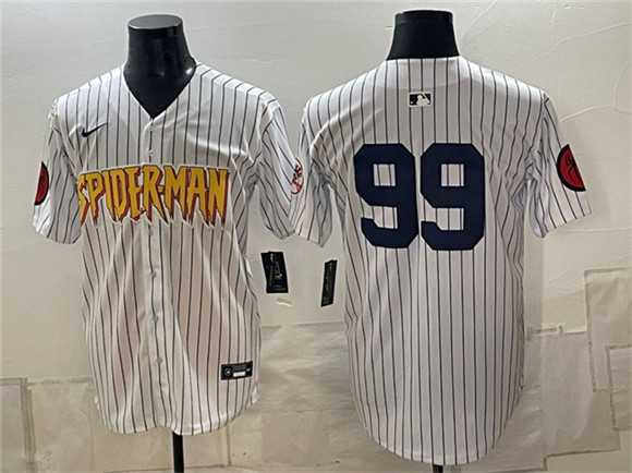 Men%27s New York Yankees X Spider-Man #99 Aaron Judge White Limited Stitched Jersey Dzhi->toronto blue jays->MLB Jersey