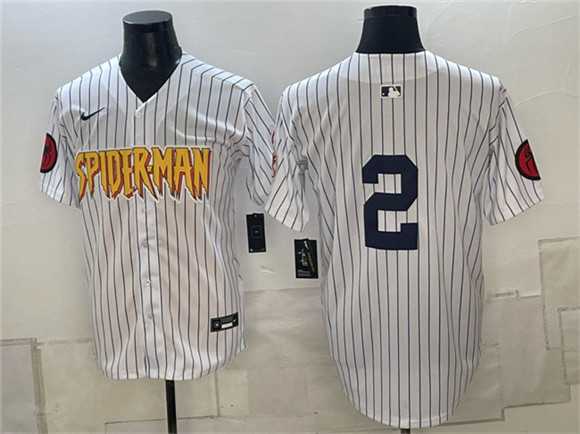 Men%27s New York Yankees X Spider-Man #2 Derek Jeter White Limited Stitched Jersey Dzhi->new york yankees->MLB Jersey