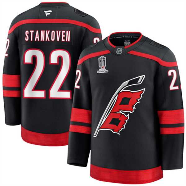 Men%27s Carolina Hurricanes #22 Logan Stankoven Black 2026 Stanley Cup Champions Home Stitched Jersey Dzhi->carolina hurricanes->NHL Jersey