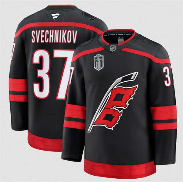 Men%27s Carolina Hurricanes #37 Andrei Svechnikov Black 2026 Stanley Cup Final Home Premium Stitched Jersey Dzhi->florida panthers->NHL Jersey