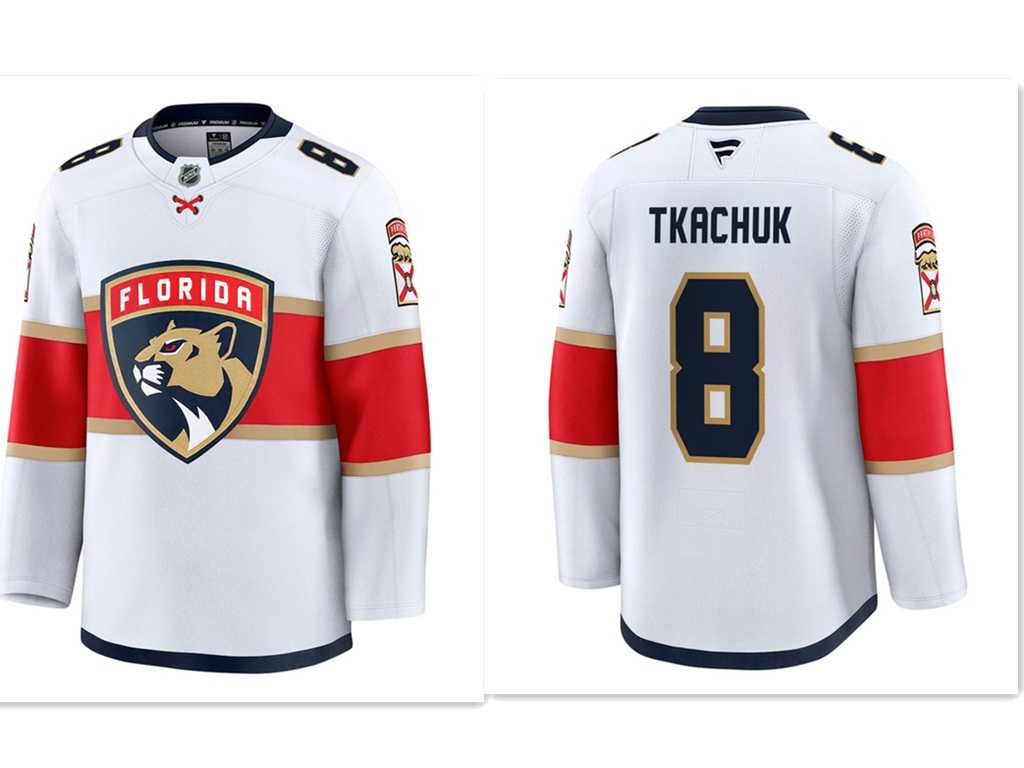 Mens Florida Panthers #8 Brady Tkachuk White Stitched away jersey Dzhi->florida panthers->NHL Jersey