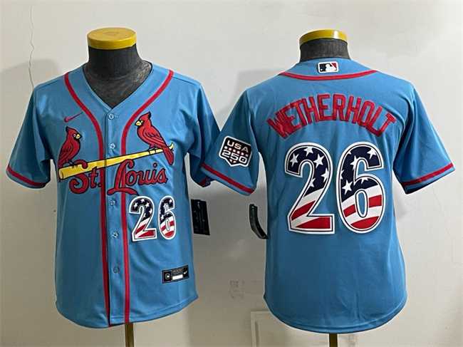 Youth St. Louis Cardinals #26 JJ Wetherholt Blue USA 250 Fourth of July Stitched Baseball Jersey->mlb youth jerseys->MLB Jersey